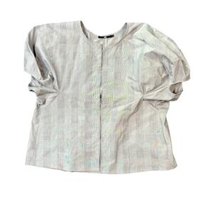 Jarbo Gray Striped Blouse Puff Sleeve Structured Top Boxy Modern Minimalist Sz 0